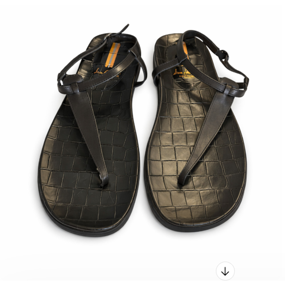 Sam Edelman Black Naomi Croc Vegan Ankle Strap T-Strap Sandals Size 6.5 NEW